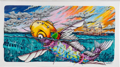 Binho Ribeiro painting Amsterdam floating dreams Straat International Street Art Museum